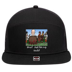 Funny Anti Joe Biden Cannibal Story About His Uncle Designed 7 Panel Mesh Trucker Snapback Hat