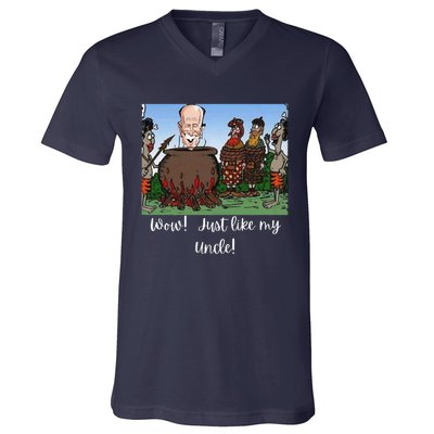 Funny Anti Joe Biden Cannibal Story About His Uncle Designed V-Neck T-Shirt