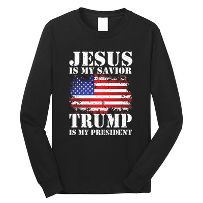 Funny American Jesus Is My Savior Trump Is My President Long Sleeve Shirt