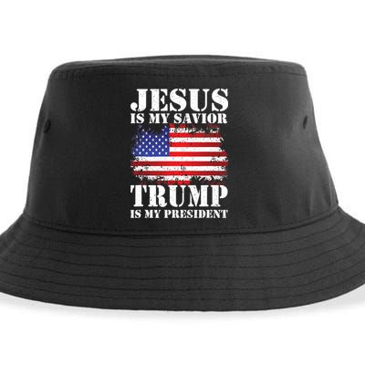 Funny American Jesus Is My Savior Trump Is My President Sustainable Bucket Hat