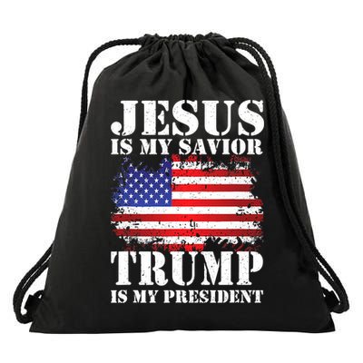 Funny American Jesus Is My Savior Trump Is My President Drawstring Bag