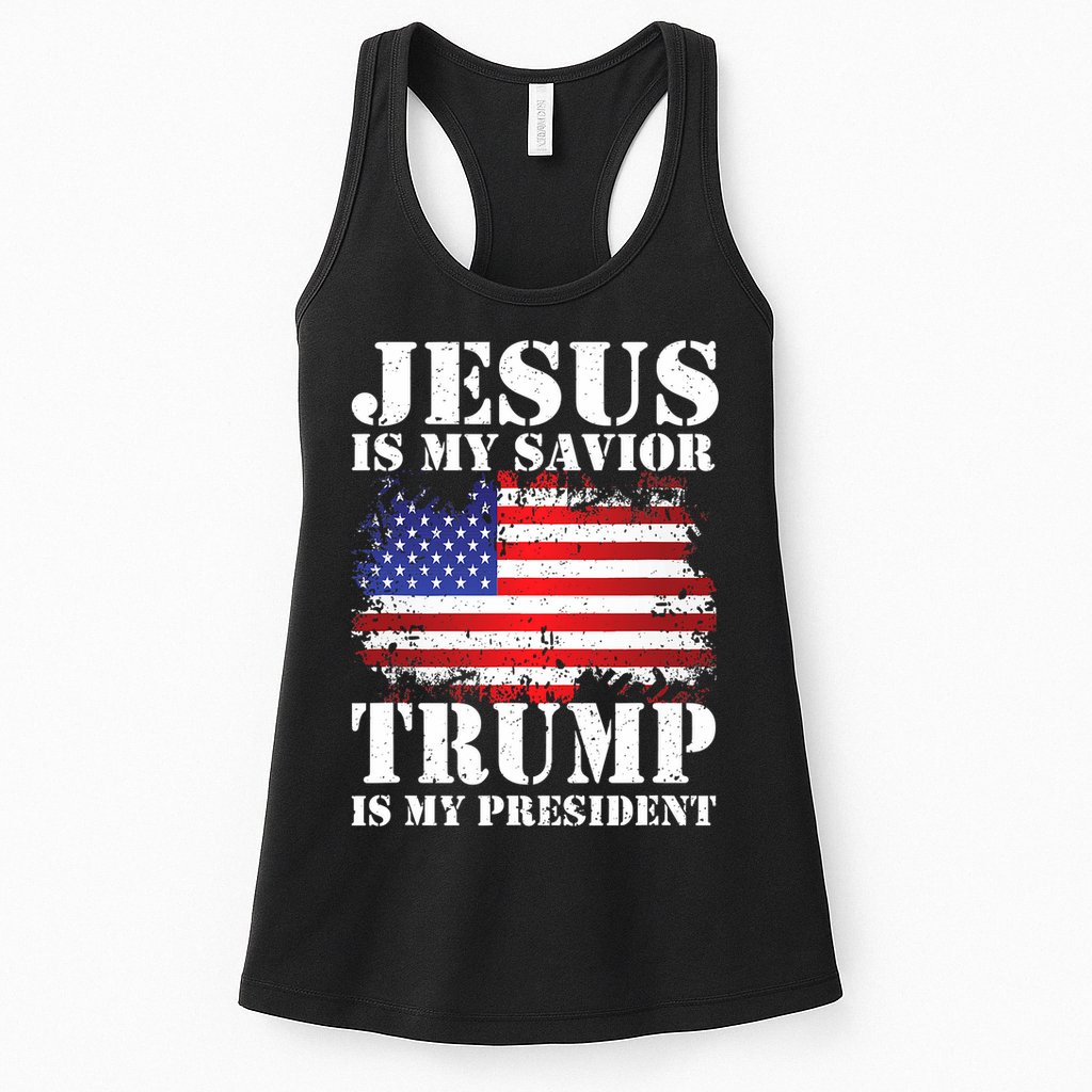 Funny American Jesus Is My Savior Trump Is My President Womens Tank Top