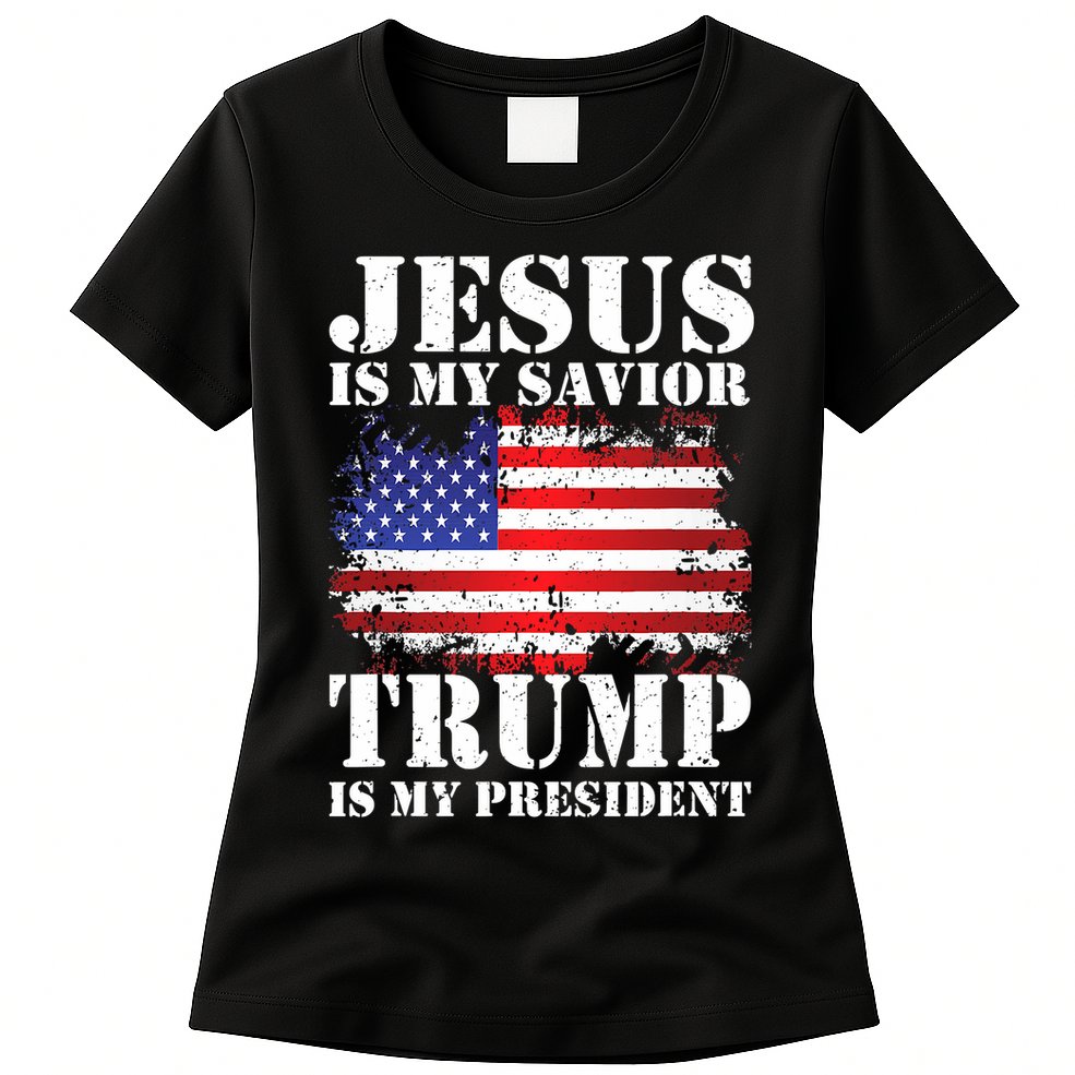 Funny American Jesus Is My Savior Trump Is My President Womens T-Shirt