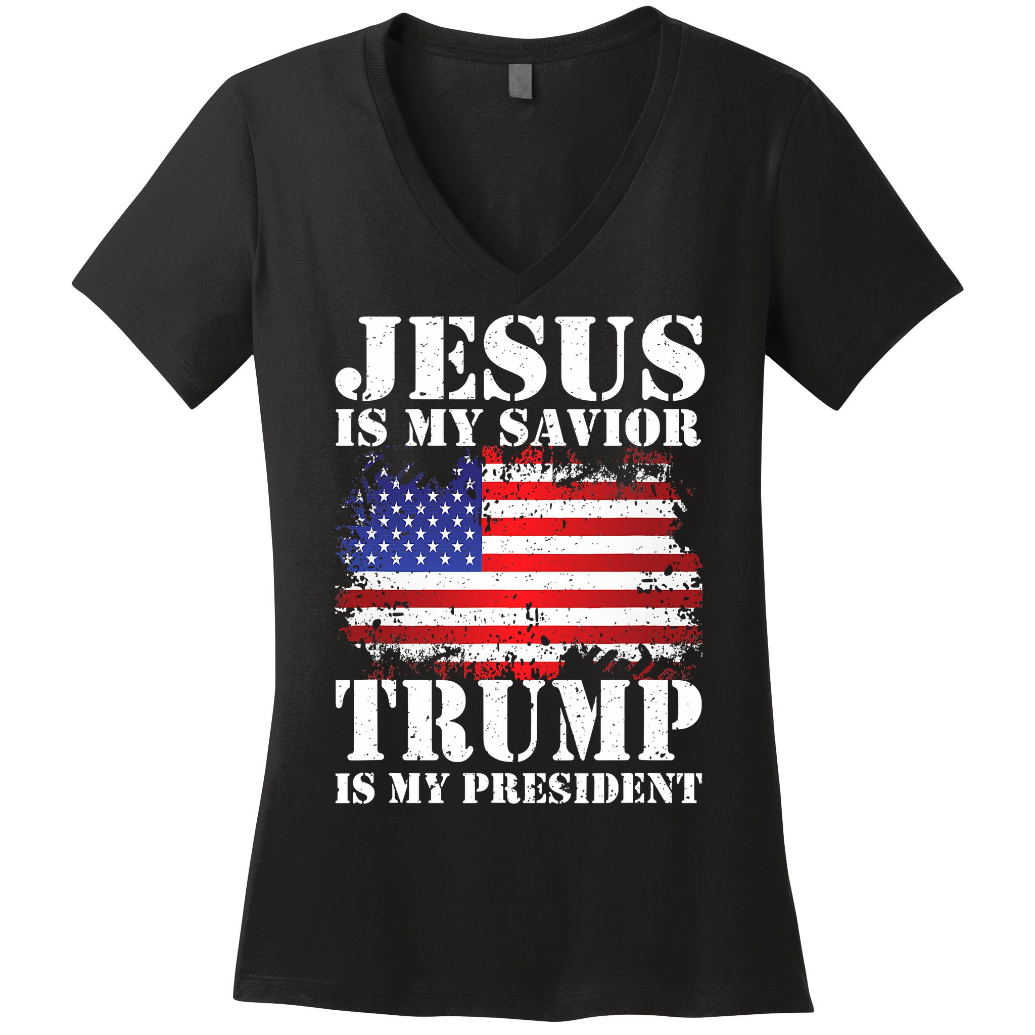 Funny American Jesus Is My Savior Trump Is My President Women's V-Neck T-Shirt