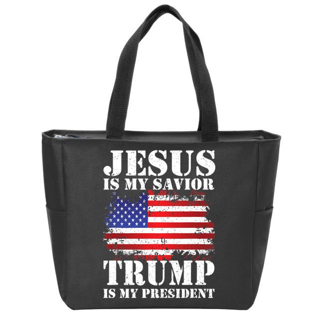 Funny American Jesus Is My Savior Trump Is My President Zip Tote Bag