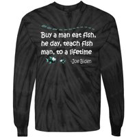 Funny Anti Joe Biden Political Funny Sarcastic Fishing Idiot Tie-Dye Long Sleeve Shirt