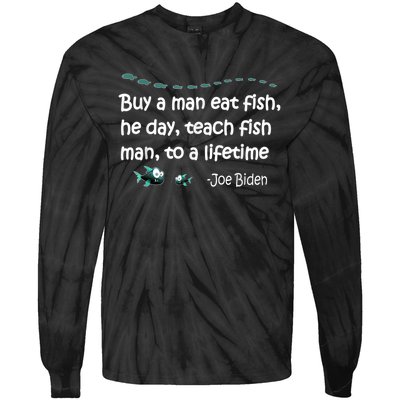 Funny Anti Joe Biden Political Funny Sarcastic Fishing Idiot Tie-Dye Long Sleeve Shirt