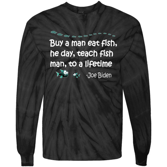 Funny Anti Joe Biden Political Funny Sarcastic Fishing Idiot Tie-Dye Long Sleeve Shirt