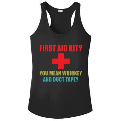 First Aid Kit Whiskey And Duct Tape Funny Dad Joke Gag Ladies PosiCharge Competitor Racerback Tank