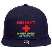 First Aid Kit Whiskey And Duct Tape Funny Dad Joke Gag 7 Panel Mesh Trucker Snapback Hat