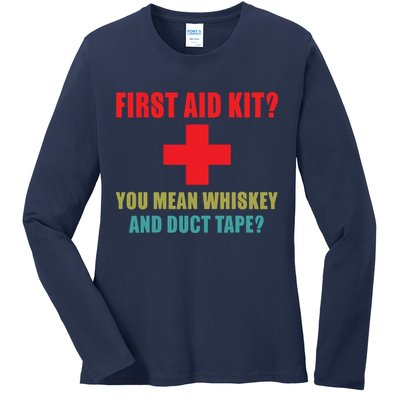 First Aid Kit Whiskey And Duct Tape Funny Dad Joke Gag Ladies Long Sleeve Shirt