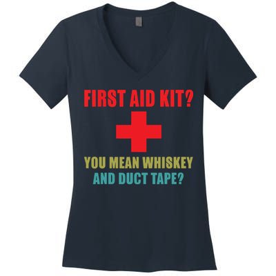 First Aid Kit Whiskey And Duct Tape Funny Dad Joke Gag Women's V-Neck T-Shirt