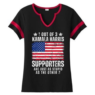 Funny Anti Kamala Harris Stupid Joke American Flag Usa Humor Ladies Halftime Notch Neck Tee