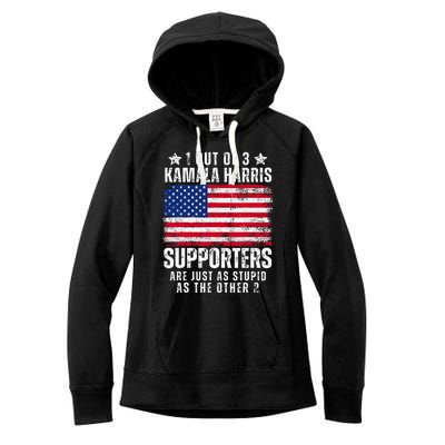 Funny Anti Kamala Harris Stupid Joke American Flag Usa Humor Women's Fleece Hoodie