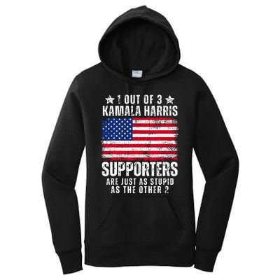 Funny Anti Kamala Harris Stupid Joke American Flag Usa Humor Women's Pullover Hoodie