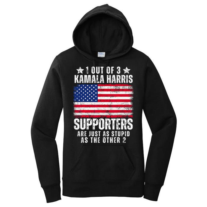 Funny Anti Kamala Harris Stupid Joke American Flag Usa Humor Women's Pullover Hoodie