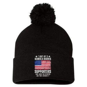 Funny Anti Kamala Harris Stupid Joke American Flag Usa Humor Pom Pom 12in Knit Beanie