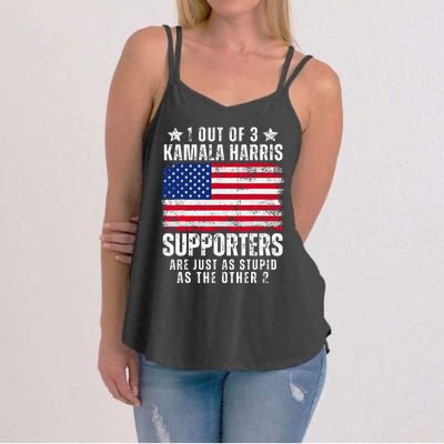 Funny Anti Kamala Harris Stupid Joke American Flag Usa Humor Women's Strappy Tank