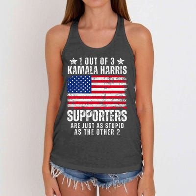 Funny Anti Kamala Harris Stupid Joke American Flag Usa Humor Women's Knotted Racerback Tank