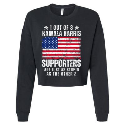 Funny Anti Kamala Harris Stupid Joke American Flag Usa Humor Cropped Pullover Crew