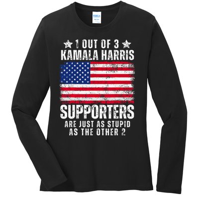 Funny Anti Kamala Harris Stupid Joke American Flag Usa Humor Ladies Long Sleeve Shirt