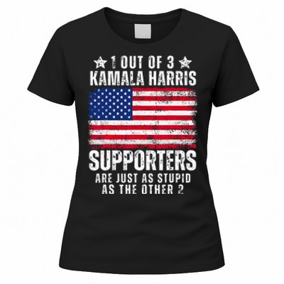 Funny Anti Kamala Harris Stupid Joke American Flag Usa Humor Women's T-Shirt