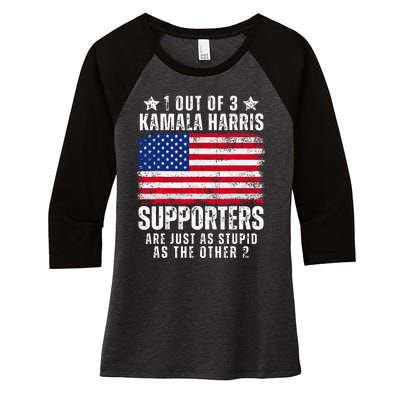 Funny Anti Kamala Harris Stupid Joke American Flag Usa Humor Women's Tri-Blend 3/4-Sleeve Raglan Shirt