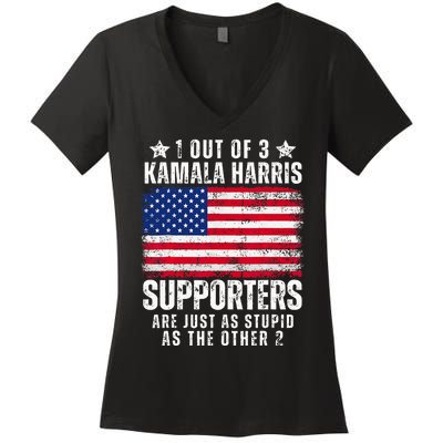 Funny Anti Kamala Harris Stupid Joke American Flag Usa Humor Women's V-Neck T-Shirt