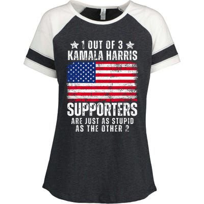 Funny Anti Kamala Harris Stupid Joke American Flag Usa Humor Enza Ladies Jersey Colorblock Tee