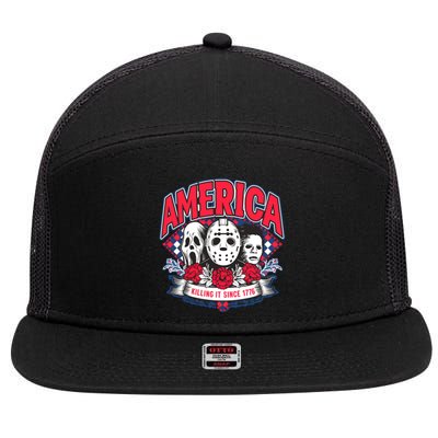 Floral America Killing It Since 1776 Horror Movie 7 Panel Mesh Trucker Snapback Hat