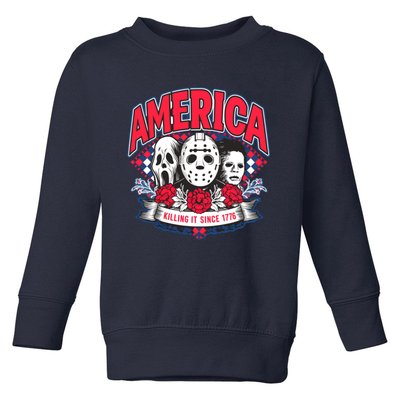 Floral America Killing It Since 1776 Horror Movie Toddler Sweatshirt