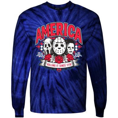 Floral America Killing It Since 1776 Horror Movie Tie-Dye Long Sleeve Shirt