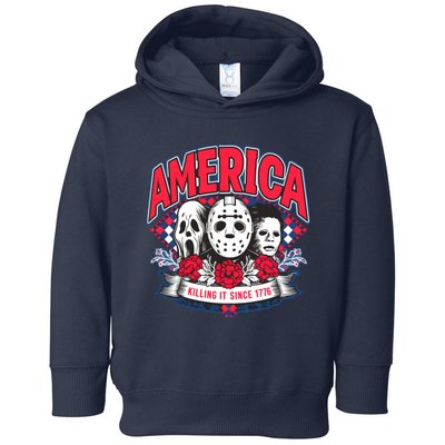 Floral America Killing It Since 1776 Horror Movie Toddler Hoodie