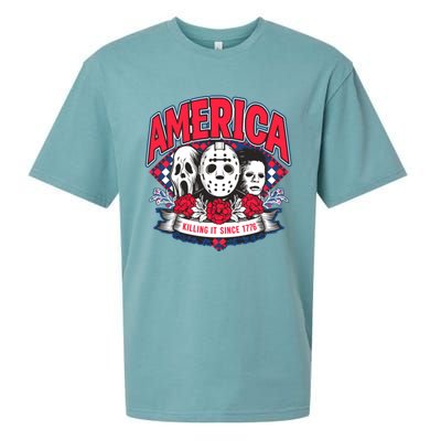 Floral America Killing It Since 1776 Horror Movie Sueded Cloud Jersey T-Shirt