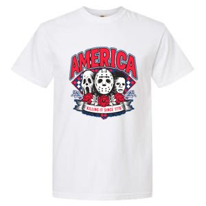 Floral America Killing It Since 1776 Horror Movie Garment-Dyed Heavyweight T-Shirt