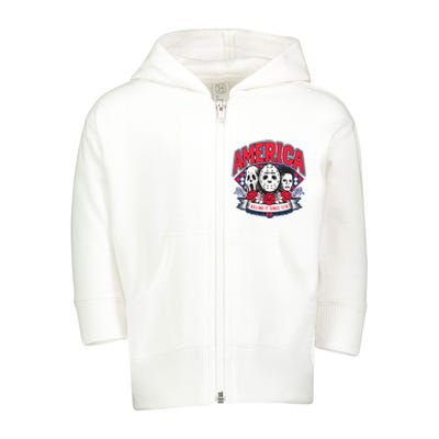 Floral America Killing It Since 1776 Horror Movie Toddler Zip Fleece Hoodie