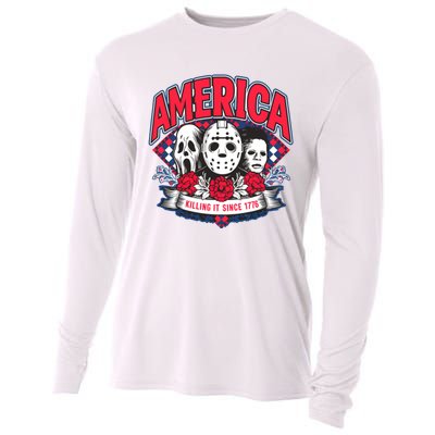 Floral America Killing It Since 1776 Horror Movie Cooling Performance Long Sleeve Crew