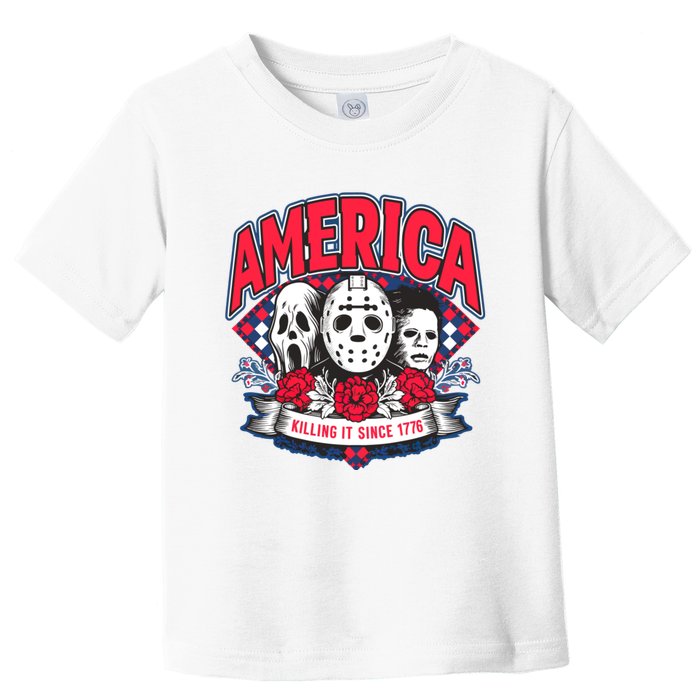 Floral America Killing It Since 1776 Horror Movie Toddler T-Shirt