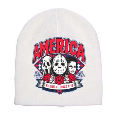 Floral America Killing It Since 1776 Horror Movie Short Acrylic Beanie