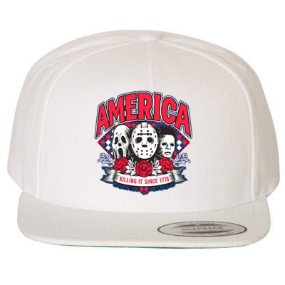 Floral America Killing It Since 1776 Horror Movie Wool Snapback Cap