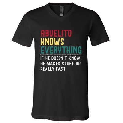 Funny Abuelito Know Everything Fathers Day Gift For Grandpa V-Neck T-Shirt