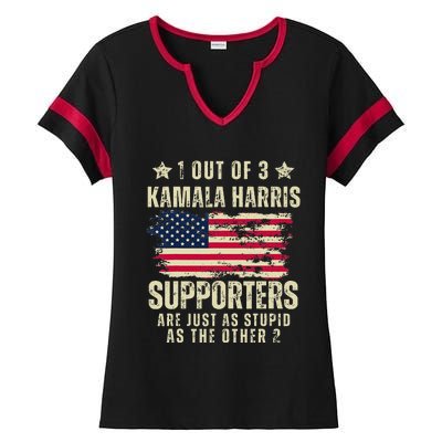 Funny Anti Kamala Harris Stupid Joke American Flag Usa Humor Ladies Halftime Notch Neck Tee