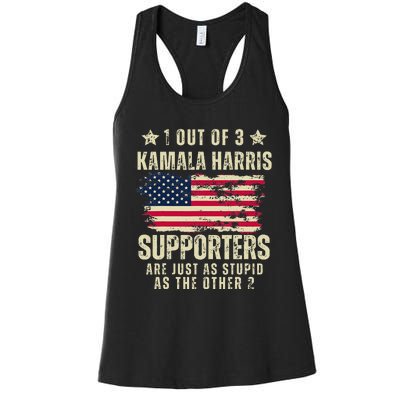 Funny Anti Kamala Harris Stupid Joke American Flag Usa Humor Women's Racerback Tank