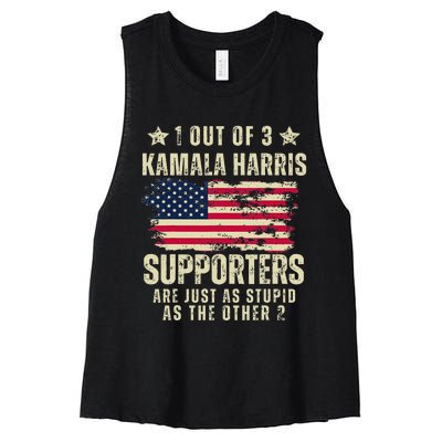 Funny Anti Kamala Harris Stupid Joke American Flag Usa Humor Women's Racerback Cropped Tank