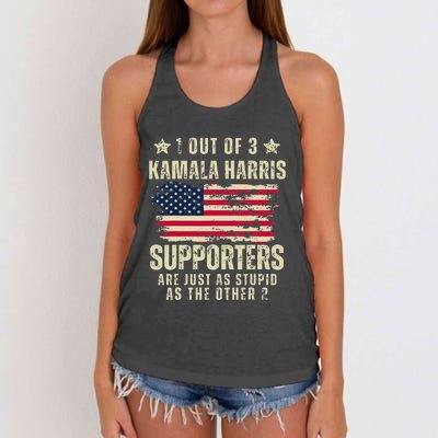 Funny Anti Kamala Harris Stupid Joke American Flag Usa Humor Women's Knotted Racerback Tank