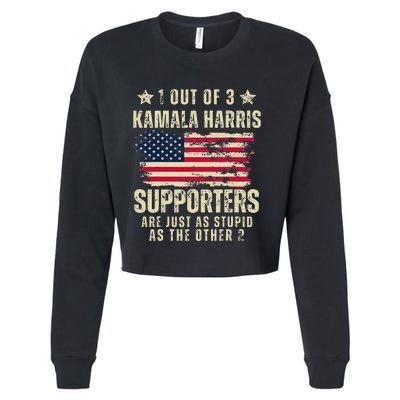 Funny Anti Kamala Harris Stupid Joke American Flag Usa Humor Cropped Pullover Crew