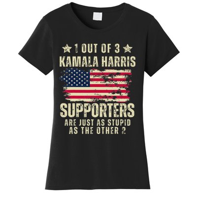 Funny Anti Kamala Harris Stupid Joke American Flag Usa Humor Women's T-Shirt