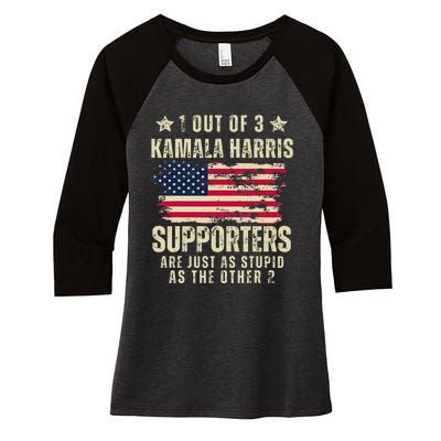 Funny Anti Kamala Harris Stupid Joke American Flag Usa Humor Women's Tri-Blend 3/4-Sleeve Raglan Shirt