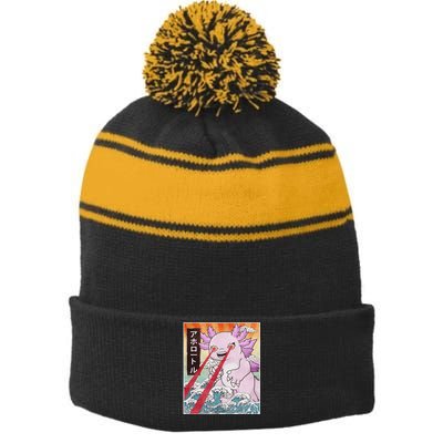 Funny Animal Kaiju Axolotl Japanese Monster  Stripe Pom Pom Beanie