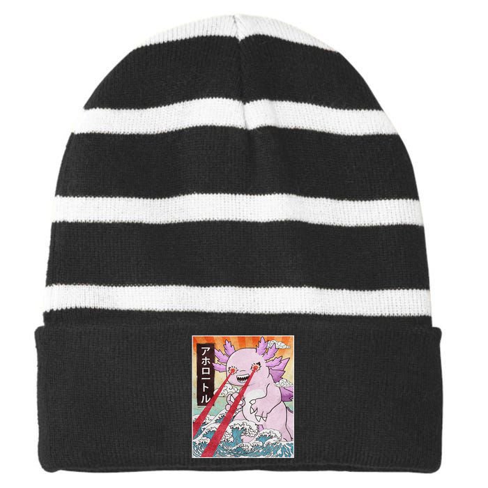 Funny Animal Kaiju Axolotl Japanese Monster  Striped Beanie with Solid Band